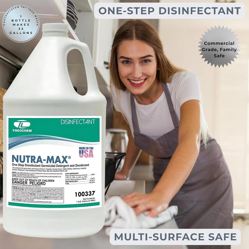 Theochem Nutra-Max Hospital Grade Disinfectant, EPA List N & G, Kills 99.9% Viruses & Bacteria, 1:32 Concentrate Makes 32 Gallons, Commercial Multi-Surface Cleaner For Home - Image 2